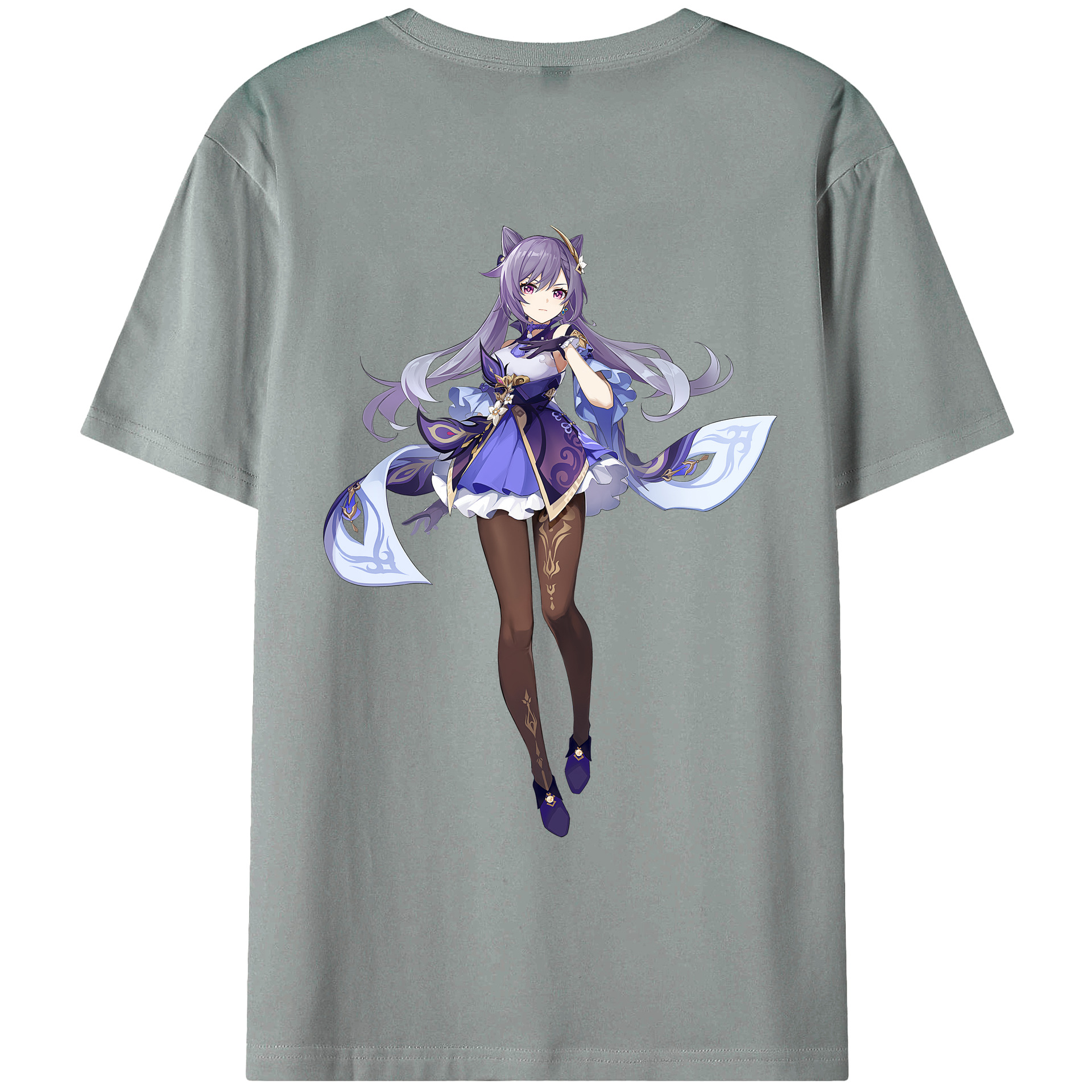 げんし神 刻晴 こくせい genshin Kokusei 綿100％ メンズ半袖Tシャツ（バックプリント） 通気性